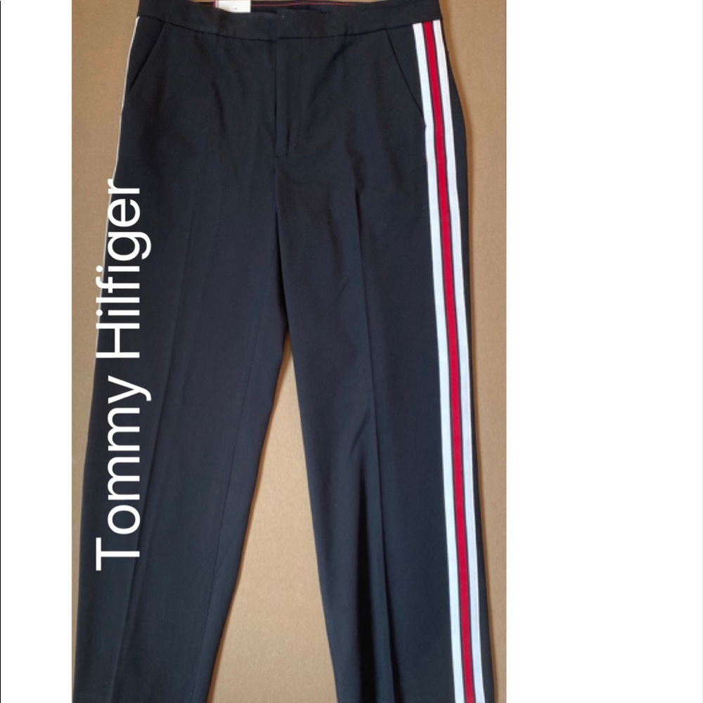 Tommy Hilfiger 10 Navy Blue Pants Red White Stripe